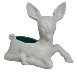 Vtg Royal Haeger Art Pottery Deer Planter White Teal Glaze MCM Textured Retro